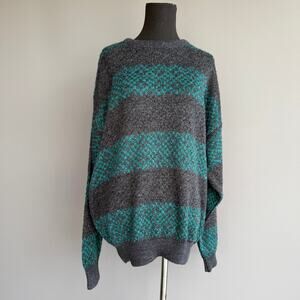 NEW Vintage mens Jantzen sweater - striped - teal -gray - NOS - grandpa - size L